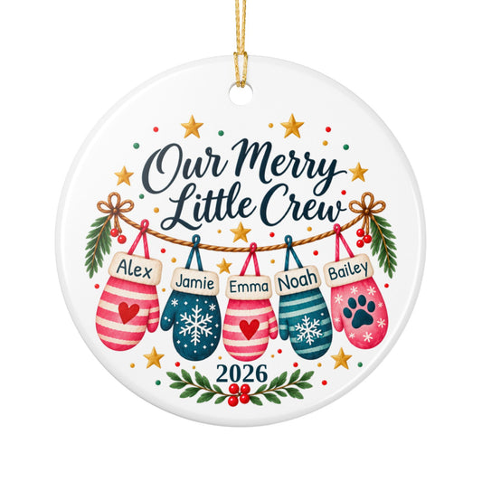 Personalized Family and Pet Christmas Ornament, Our Merry Little Crew, Custom Names