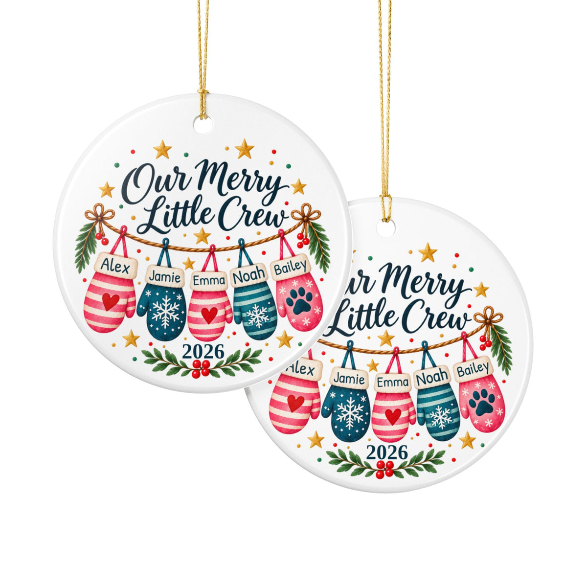 Personalized Family and Pet Christmas Ornament, Our Merry Little Crew, Custom Names