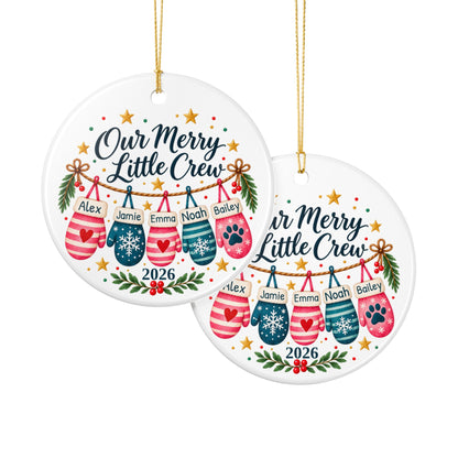 Personalized Family and Pet Christmas Ornament, Our Merry Little Crew, Custom Names