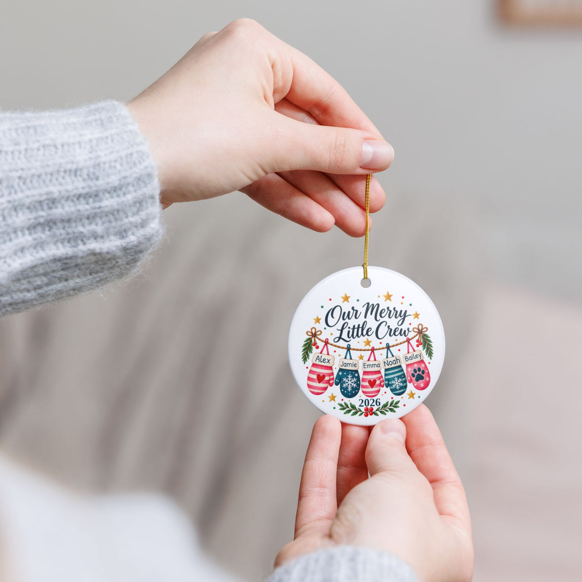 Personalized Family and Pet Christmas Ornament, Our Merry Little Crew, Custom Names