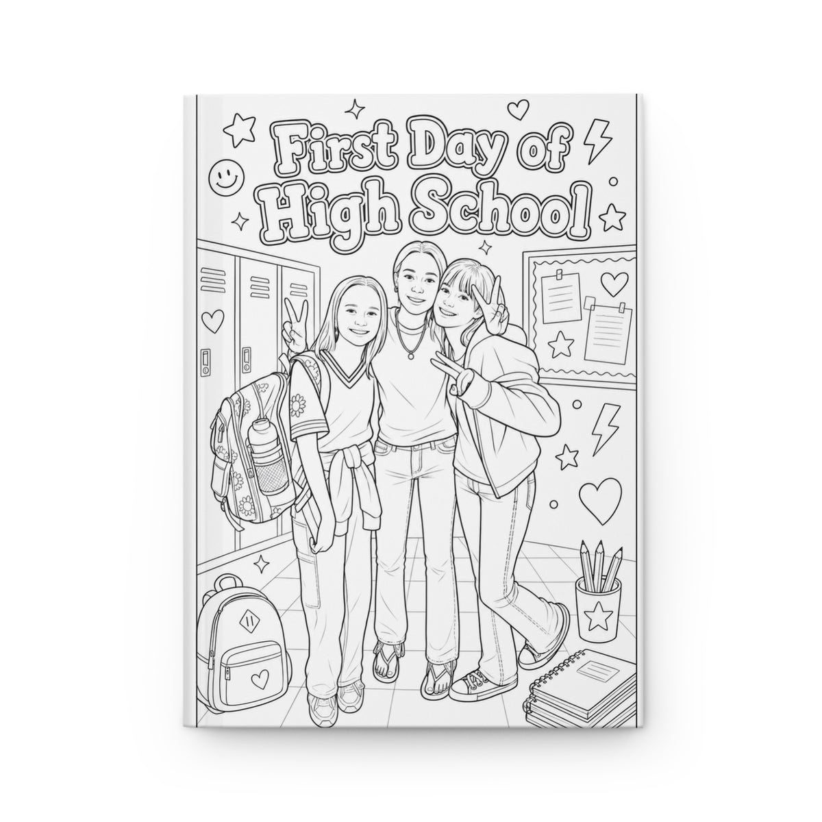 Personalized photo journal with coloring book style cover, hardcover lined notebook