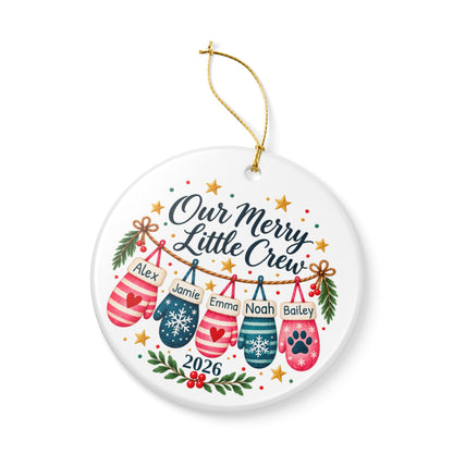 Personalized Family and Pet Christmas Ornament, Our Merry Little Crew, Custom Names