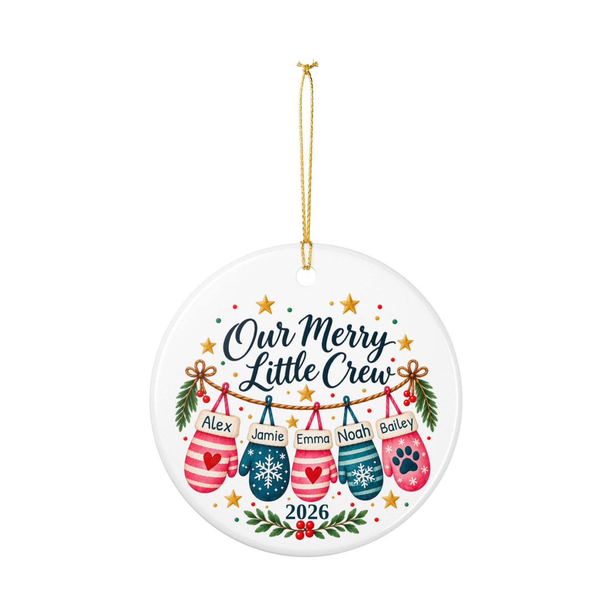Personalized Family and Pet Christmas Ornament, Our Merry Little Crew, Custom Names