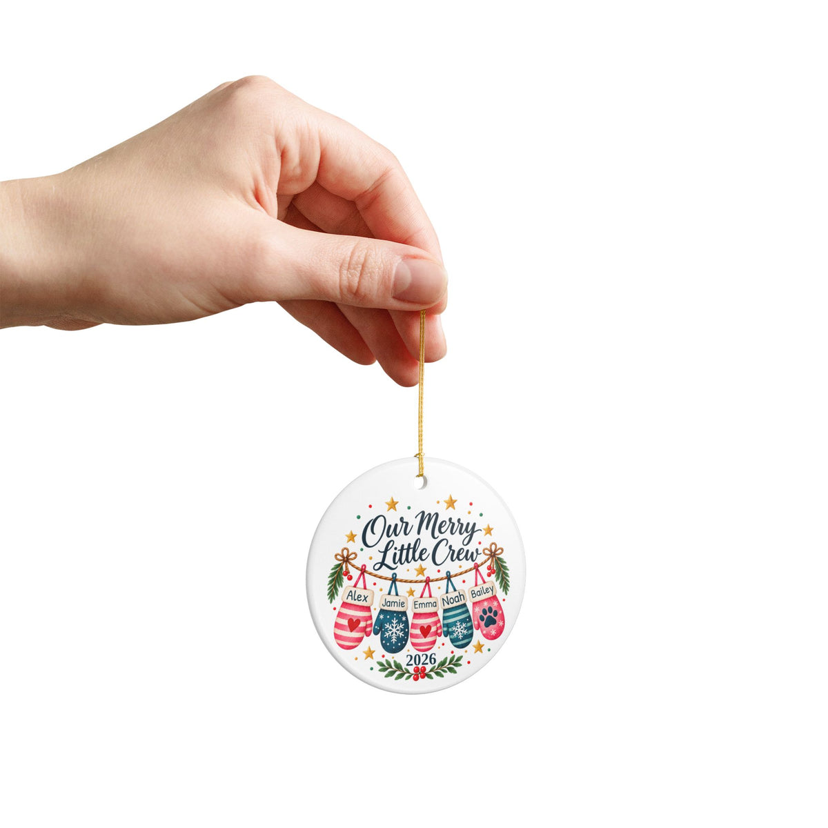 Personalized Family and Pet Christmas Ornament, Our Merry Little Crew, Custom Names
