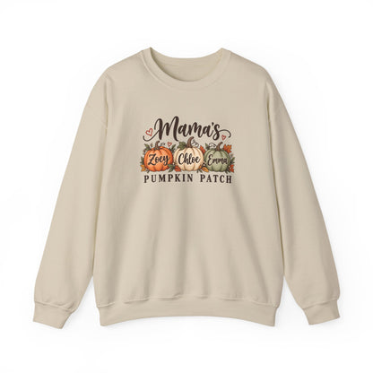 Personalized Mama's Pumpkin Patch crewneck sweatshirt with kids names, view 2