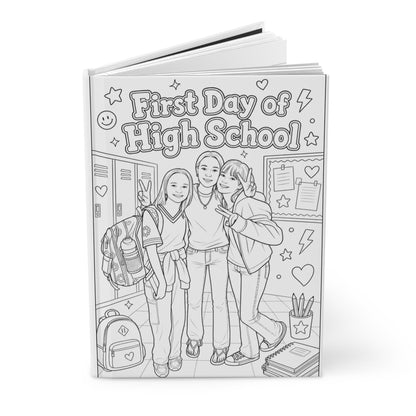 Personalized photo journal with coloring book style cover, hardcover lined notebook, view 3