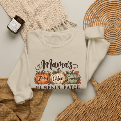 Personalized Mama's Pumpkin Patch crewneck sweatshirt with kids names