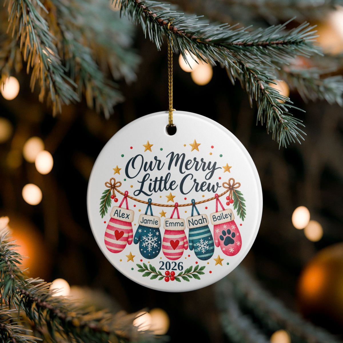 Personalized Family and Pet Christmas Ornament, Our Merry Little Crew, Custom Names