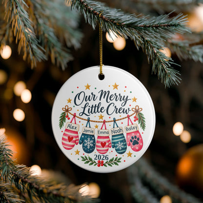 Personalized Family and Pet Christmas Ornament, Our Merry Little Crew, Custom Names