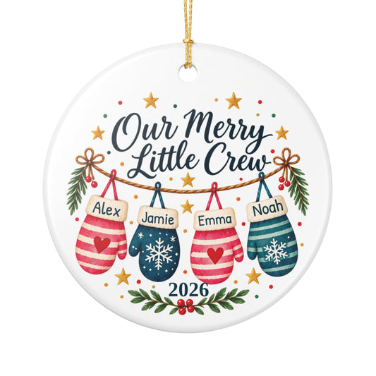 Personalized Family Christmas Ornament 2026, Family of 4 Mitten Name Ornament, Custom Ceramic Keepsake
