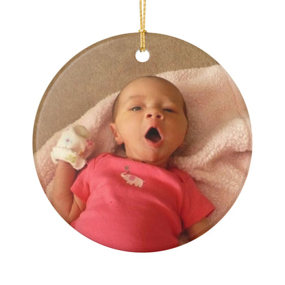Baby's First Christmas photo ornament with baby name and year, view 2