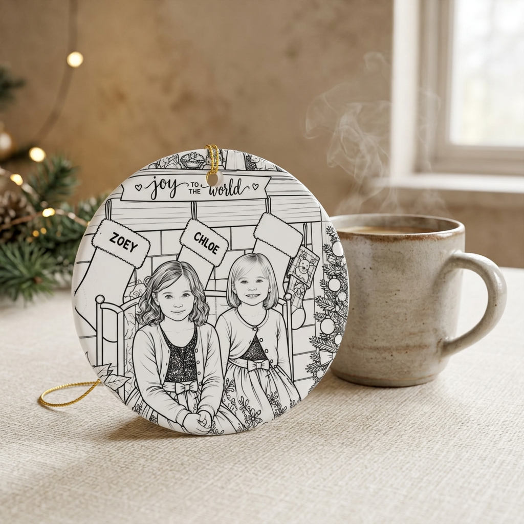 Custom photo Christmas ornament, personalized ceramic picture keepsake, view 2
