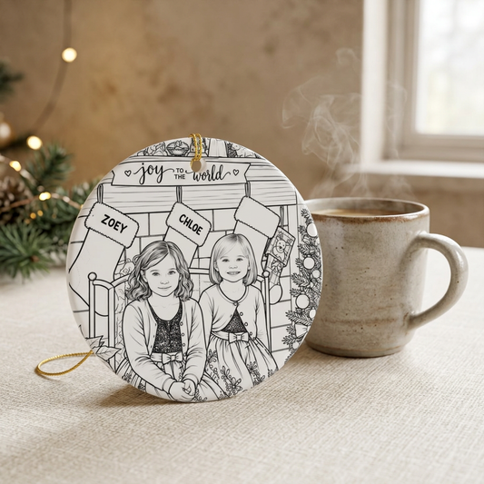 Custom photo Christmas ornament, personalized ceramic picture keepsake, view 2