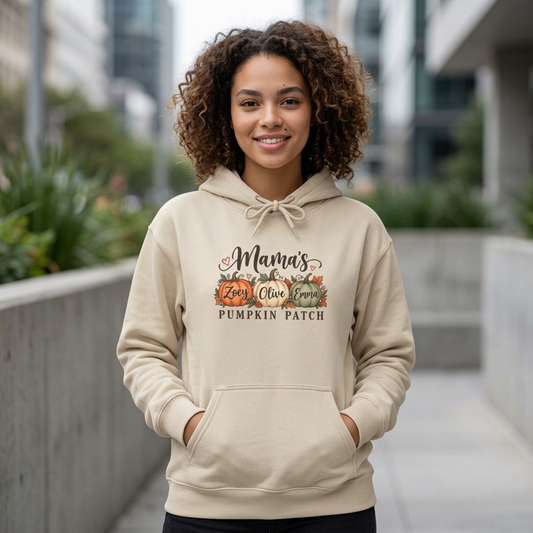 Personalized Mama's Pumpkin Patch hoodie with kids names, view 2
