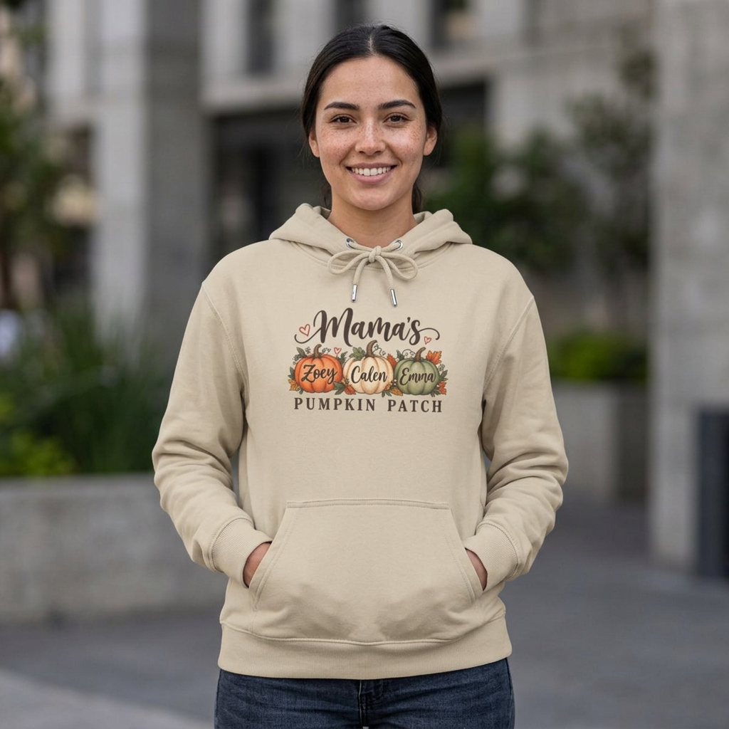 Personalized Mama's Pumpkin Patch hoodie with kids names, view 3