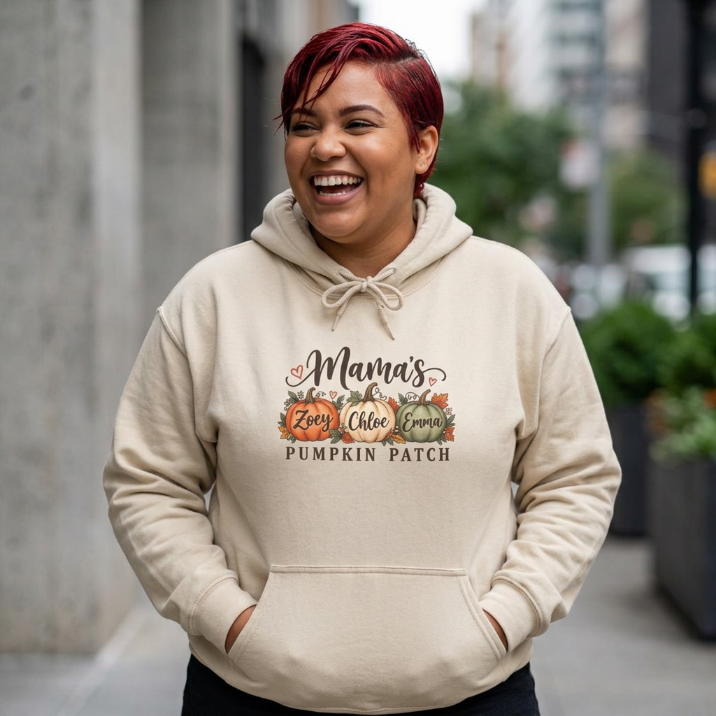 Personalized Mama's Pumpkin Patch hoodie with kids names, view 4