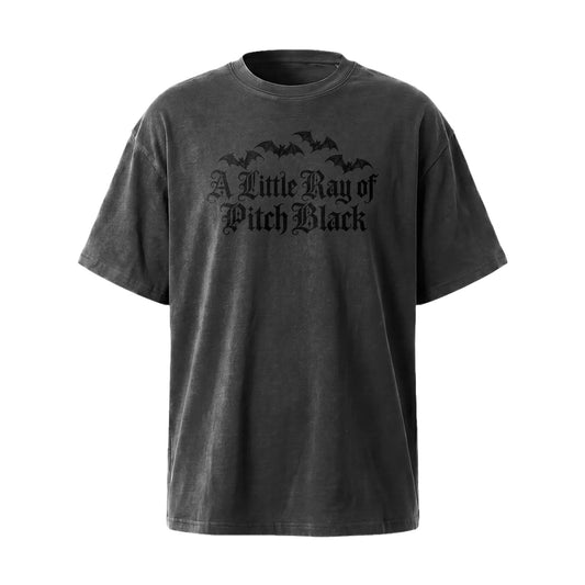 A Little Ray of Pitch Black acid wash gothic bat t-shirt, view 2