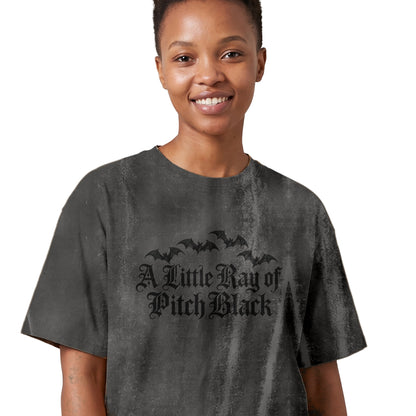 A Little Ray of Pitch Black acid wash gothic bat t-shirt, view 3