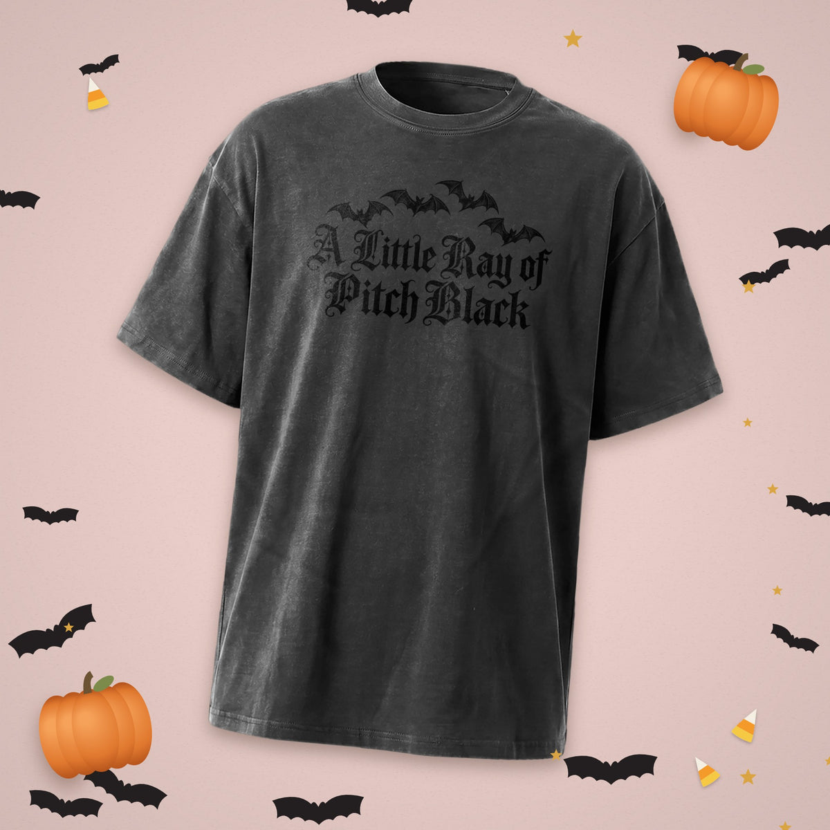 A Little Ray of Pitch Black acid wash gothic bat t-shirt, view 6
