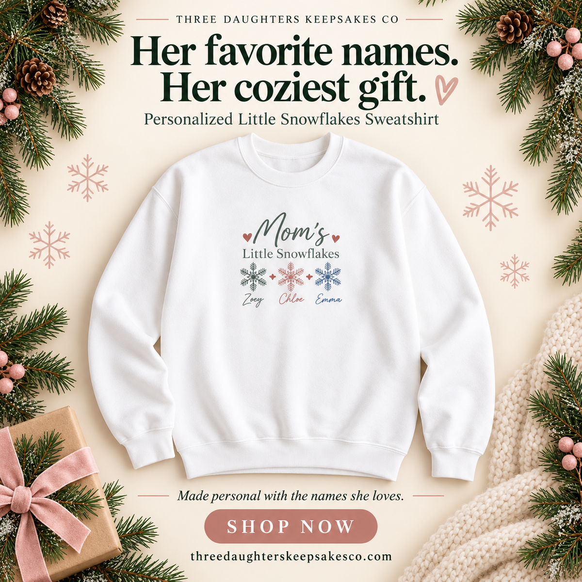 Personalized Little Snowflakes sweatshirt with kids names, view 15