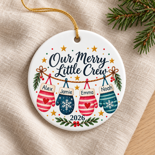 Personalized Family Christmas Ornament 2026, Family of 4 Mitten Name Ornament, Custom Ceramic Keepsake