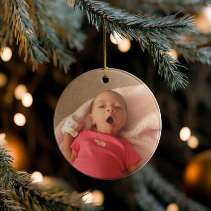 Baby's First Christmas photo ornament with baby name and year