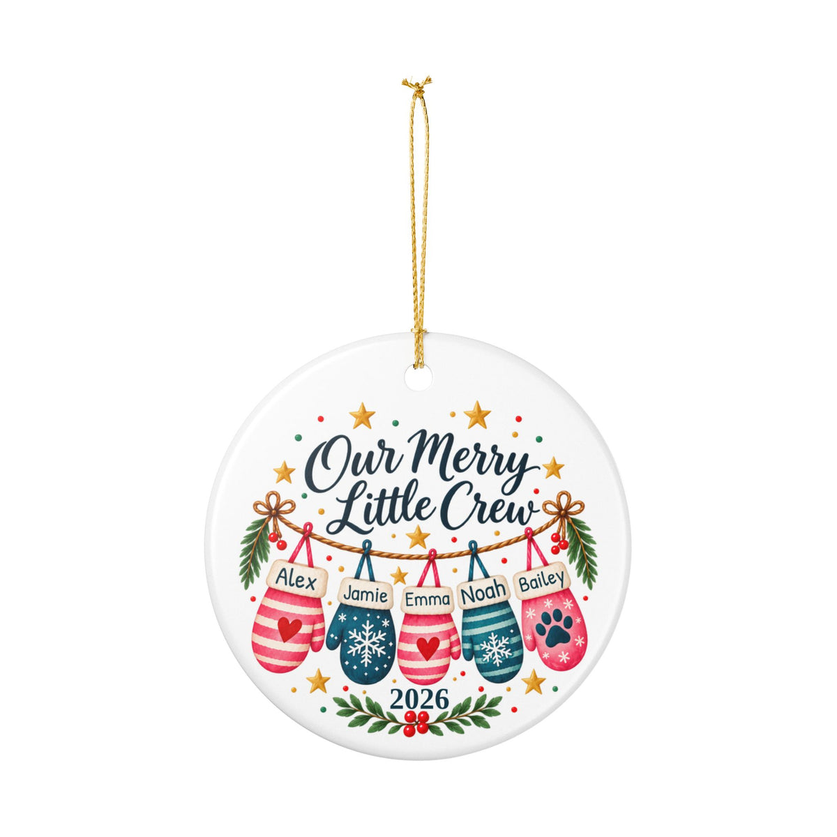 Personalized Family and Pet Christmas Ornament, Our Merry Little Crew, Custom Names
