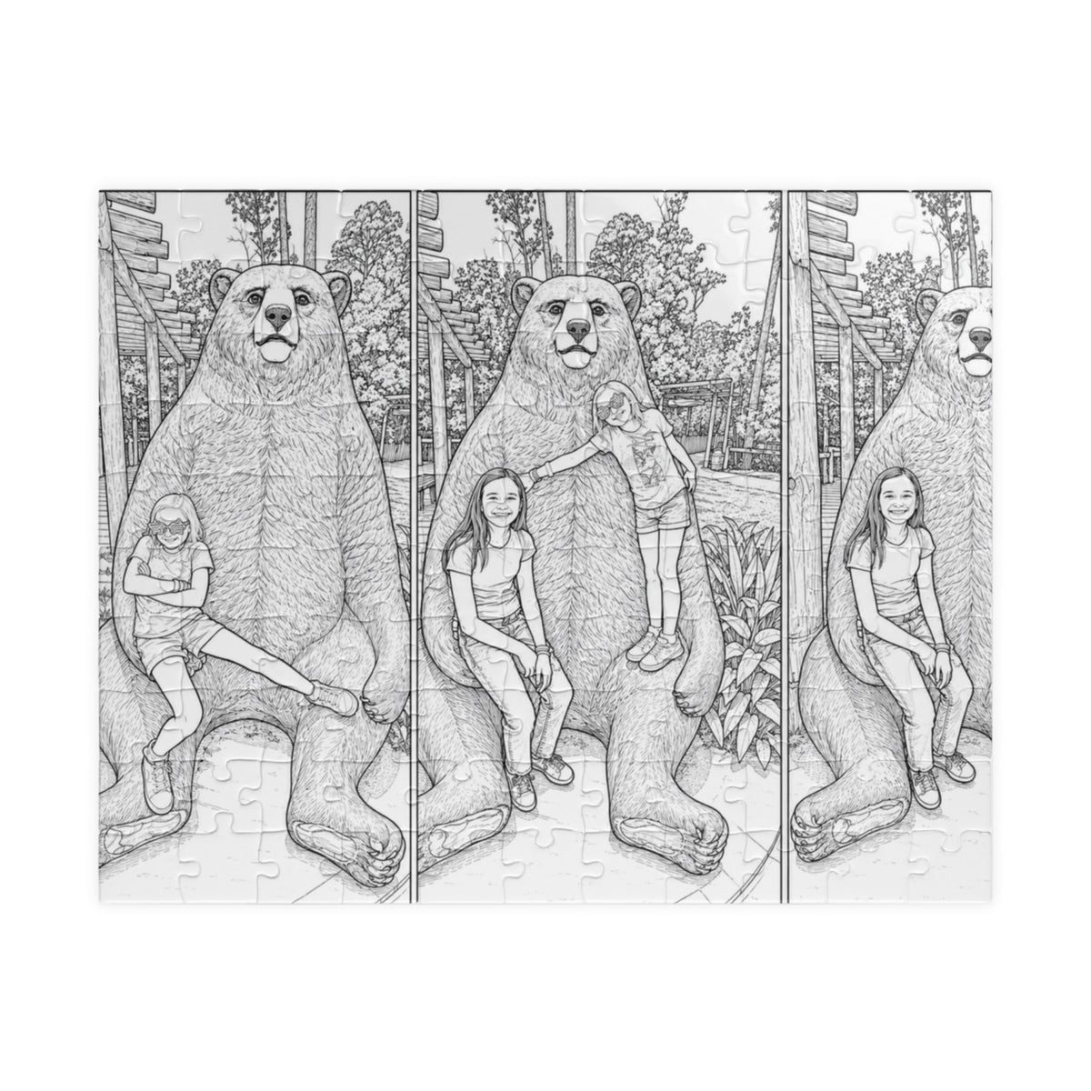 Custom photo puzzle with coloring book style portrait, 110 pieces