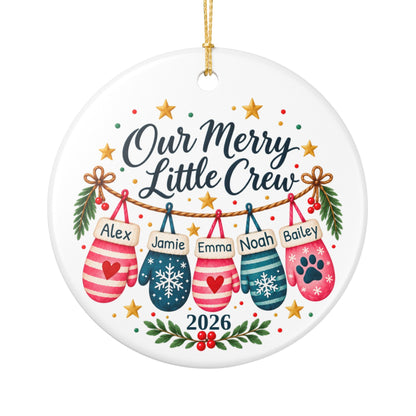 Personalized Family and Pet Christmas Ornament, Our Merry Little Crew, Custom Names