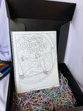 Personalized Zoey coloring book displayed in an open black keepsake gift box