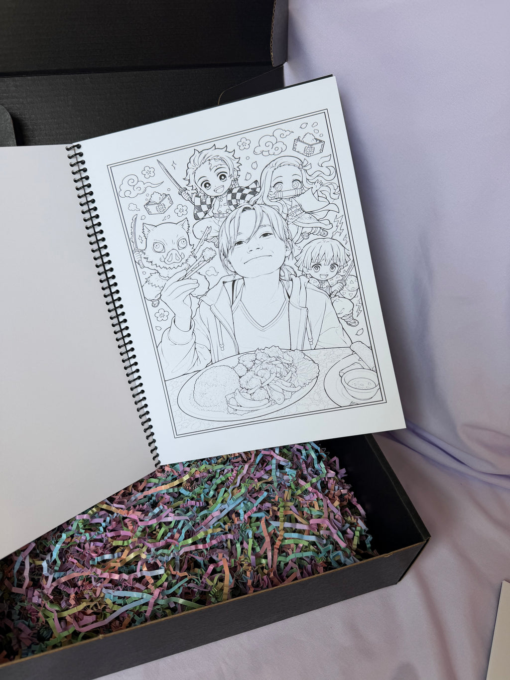 Detailed custom photo coloring page inside a personalized keepsake book