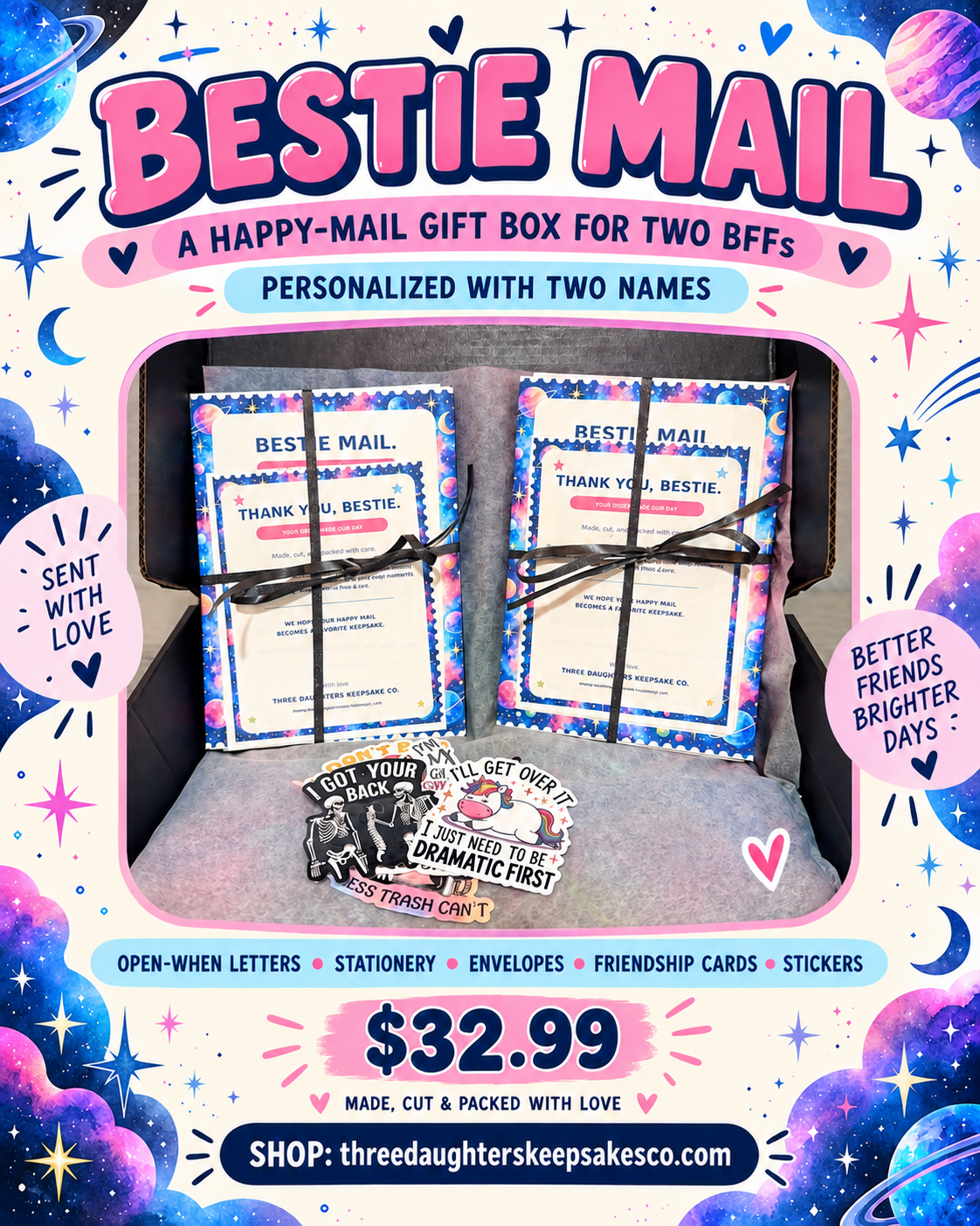 Bestie Mail personalized space-themed gift box for two BFFs, $32.99