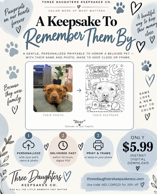 Personalized pet memorial printable with pet name and photo