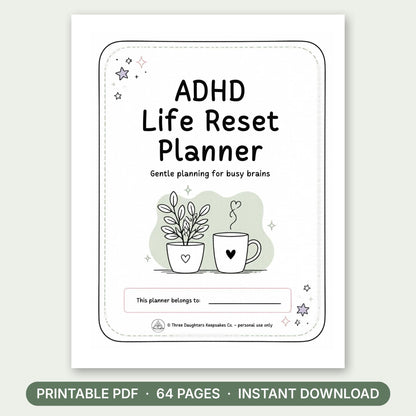 ADHD Life Reset Planner printable PDF cover, undated 30-day planner for adults, instant download