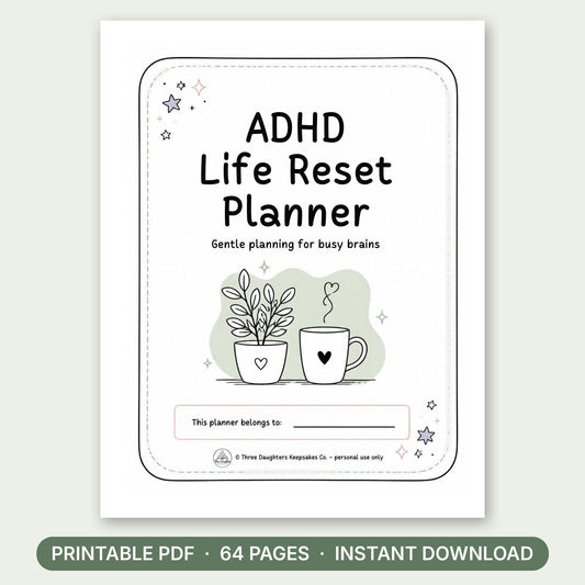 ADHD Life Reset Planner printable PDF cover, undated 30-day planner for adults, instant download