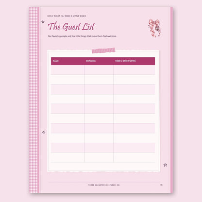 Girls' night guest list planning page