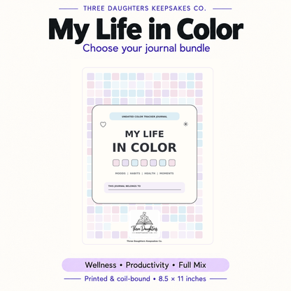 My Life in Color pastel journal cover with Wellness, Productivity and Full Mix printed bundle options.