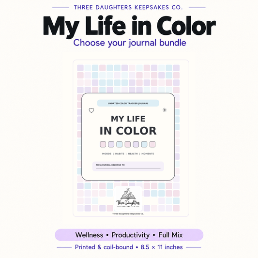 My Life in Color pastel journal cover with Wellness, Productivity and Full Mix printed bundle options.