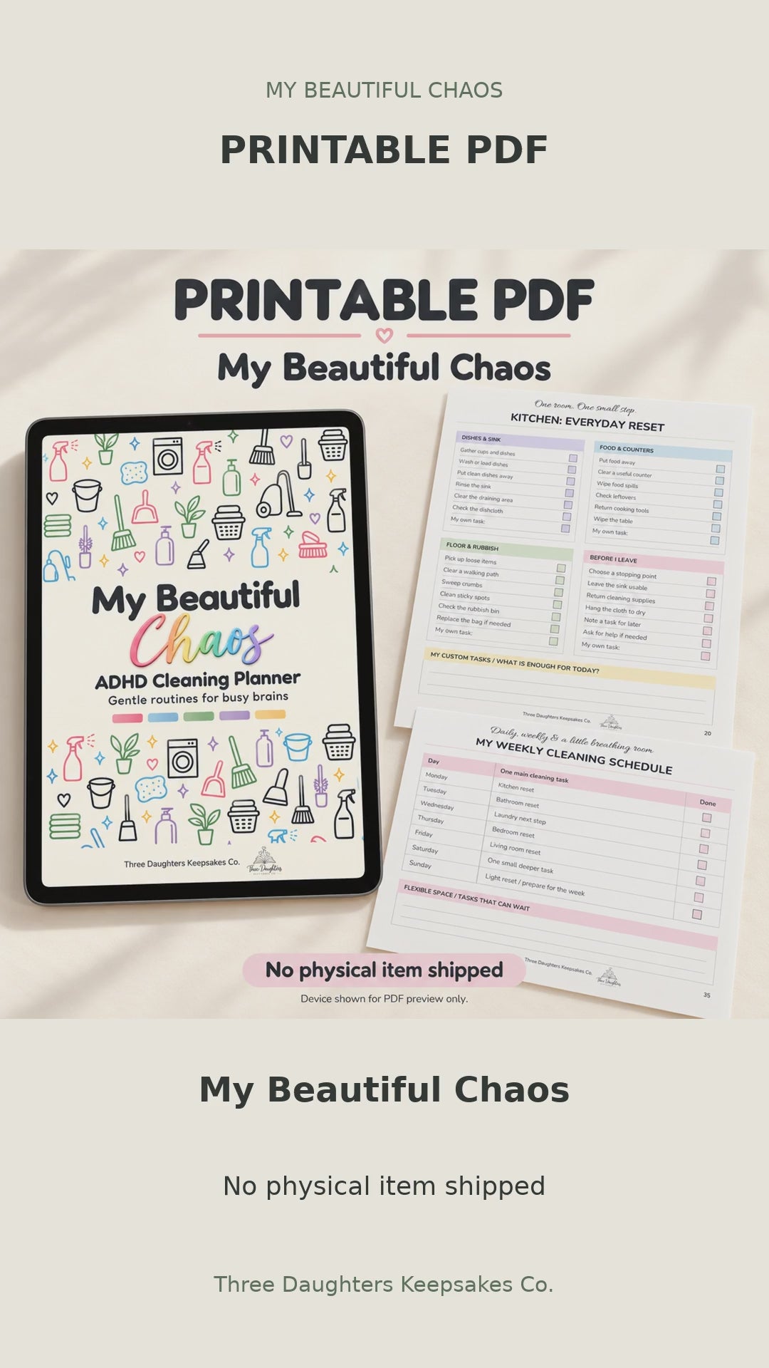 Page-by-page tour of the 64-page printable ADHD cleaning planner PDF